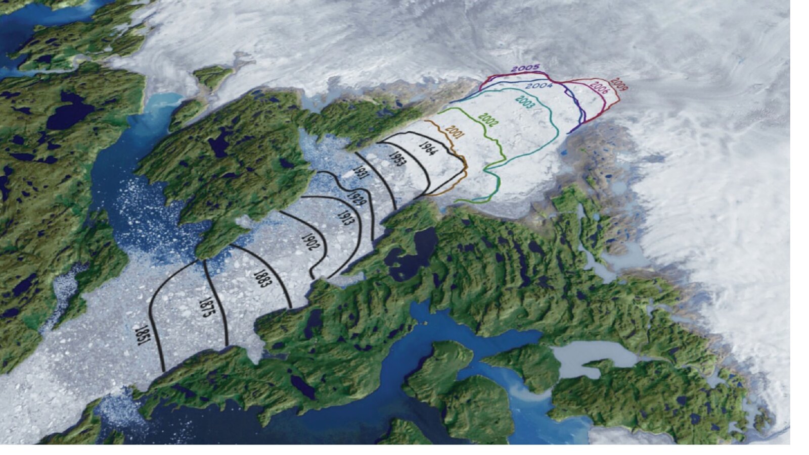 Jakobshavn Glacier recession map